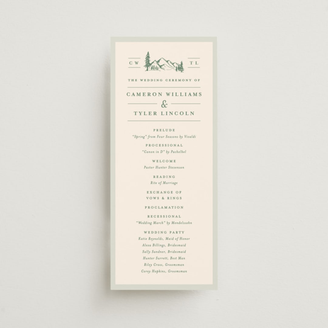 "Blue Ridge" - Wedding Programs in Pine by Amy Kross - Front