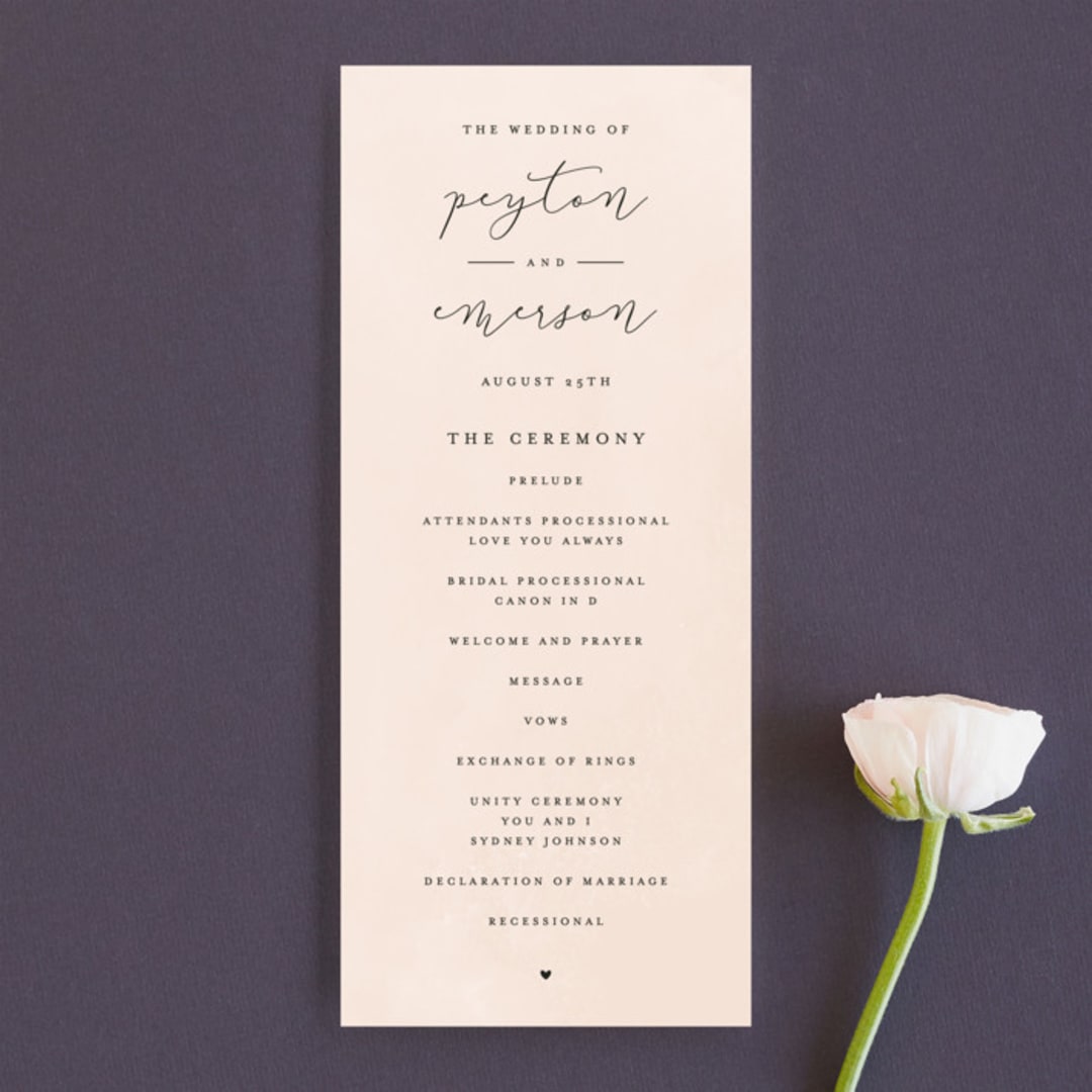 "Simply Perfect" - Wedding Programs in Blush by Brianne Larsen - Front