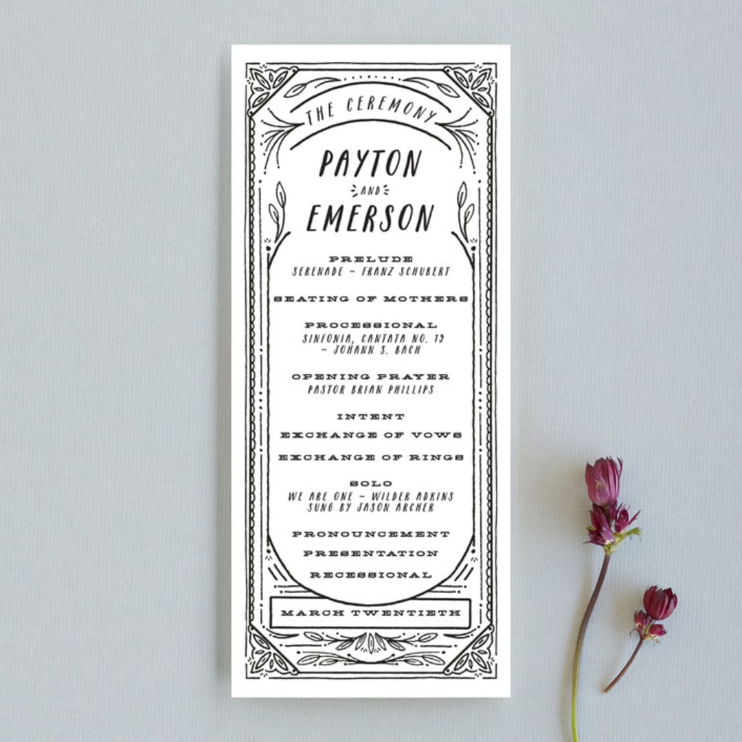 "Ink Detailing Frame" - Wedding Programs in Ink by Shiny Penny Studio - Front