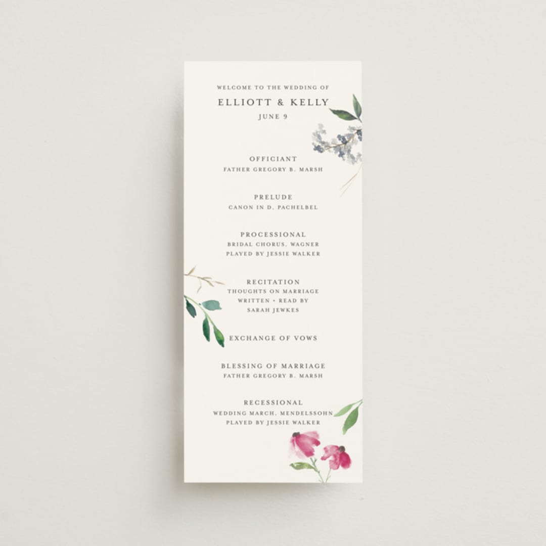 "Spring Wildflowers" - Wedding Programs in Pink Floral by Mere Paper - Front