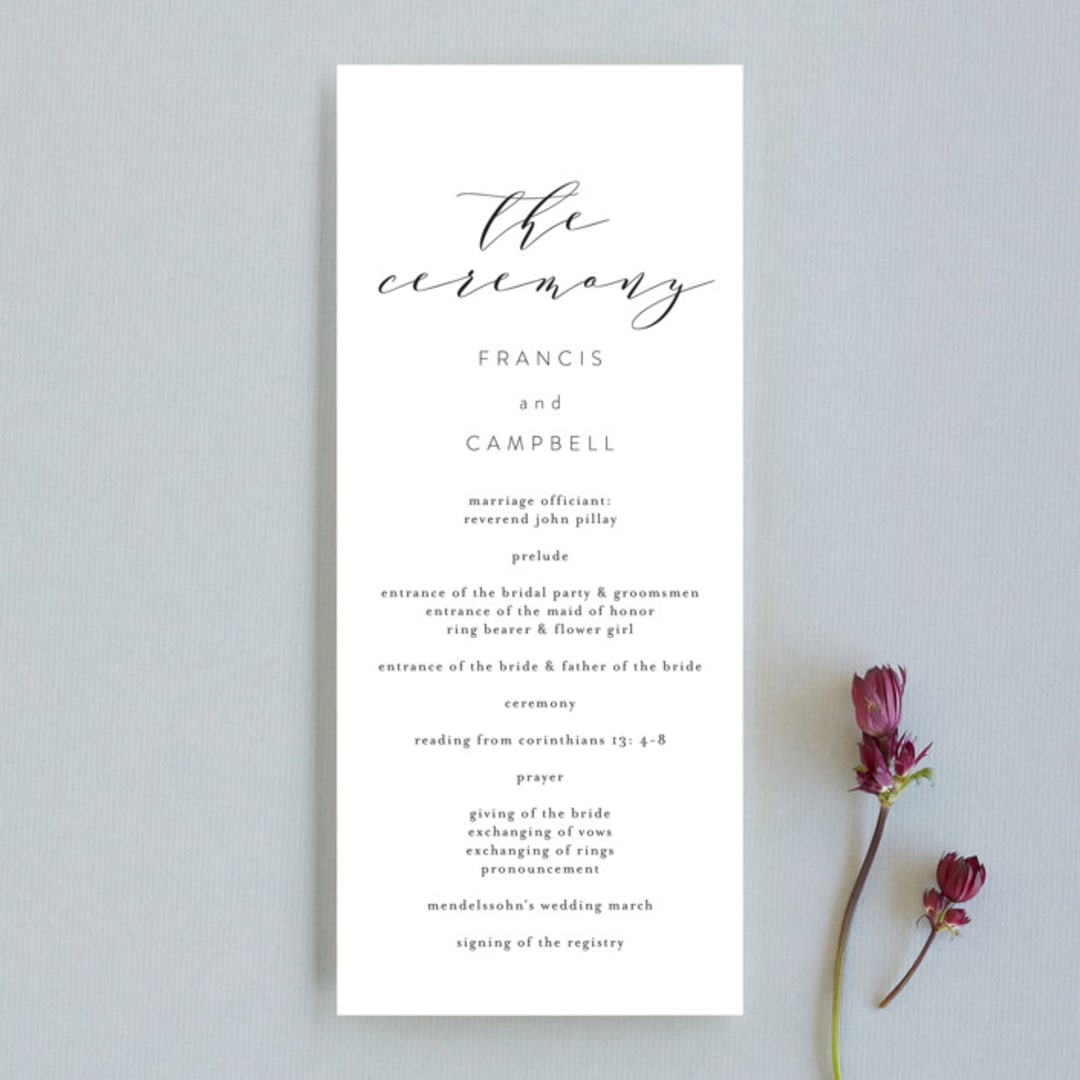 "Simple Elegance" - Wedding Programs in Tuxedo by Phrosné Barwood - Front