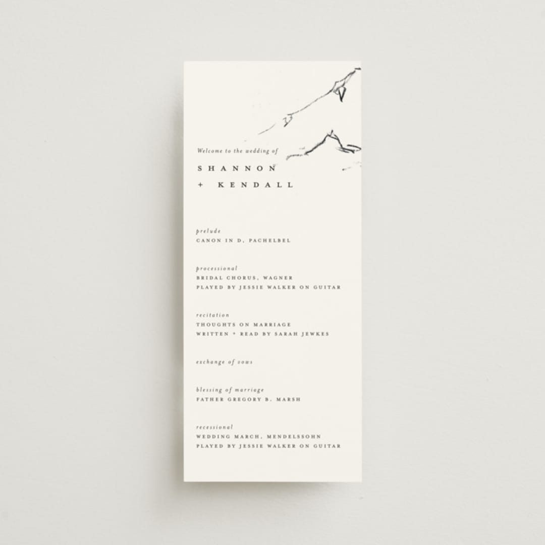 "Sketched Mountains" - Wedding Programs in Snow by Mere Paper - Front