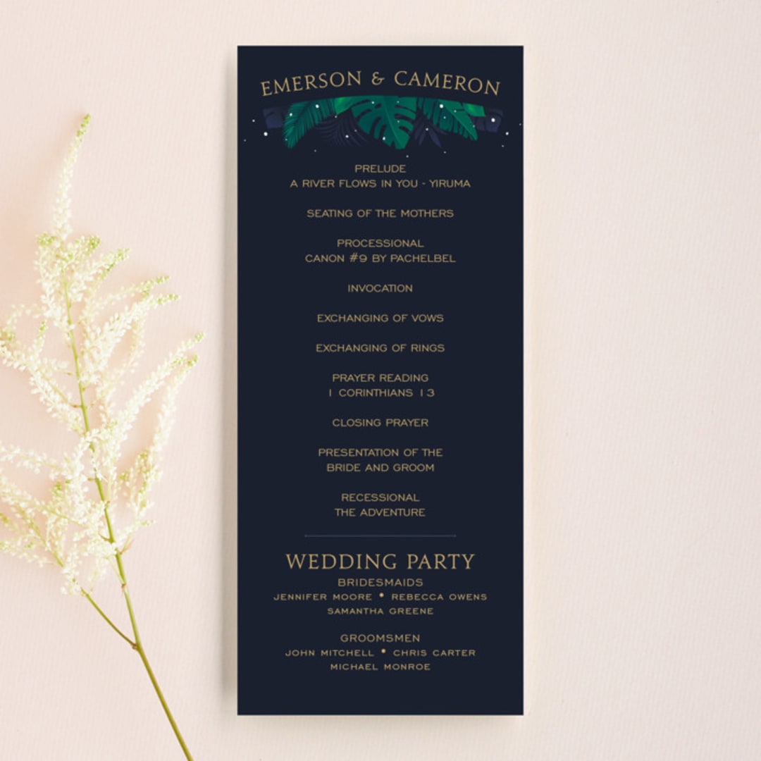 "Paradise" - Wedding Programs in Midnight Ocean by GeekInk Design - Front