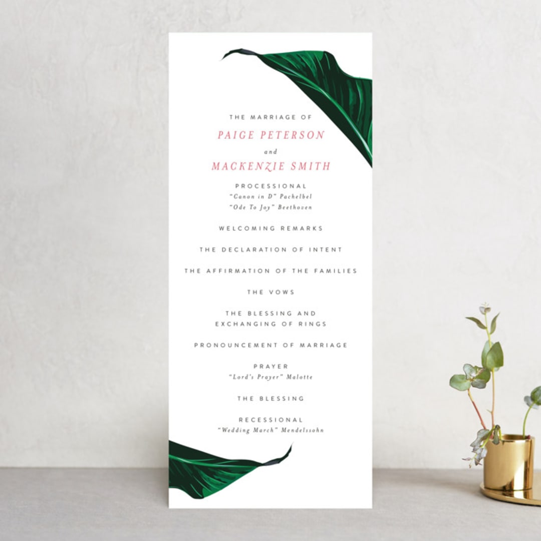 "Mod Palm" - Wedding Programs in Pearl by Erin Hodges - Front