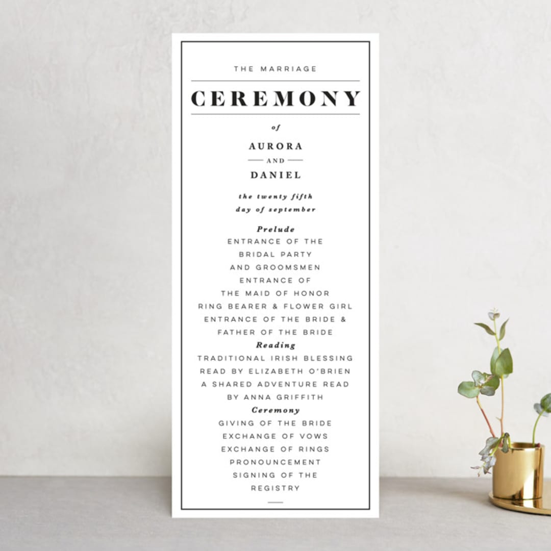 "Prelude" - Wedding Programs in Vanilla by Nazia Hyder - Front