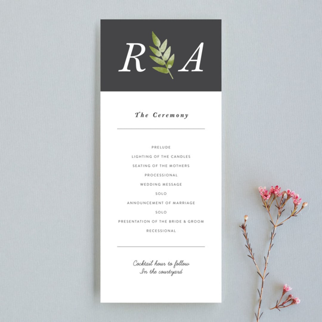 "Watercolor Leaf" - Wedding Programs in Porcelain by Hanna M - Front