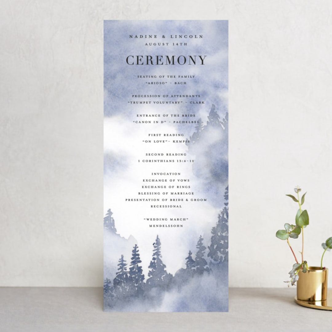 "Misty trees" - Wedding Programs in Frost by Stacey Meacham - Front