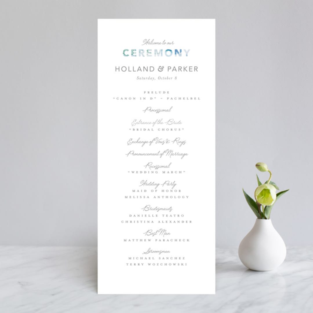 "Sea Glass" - Wedding Programs in Ocean by Hudson meet Rose - Front