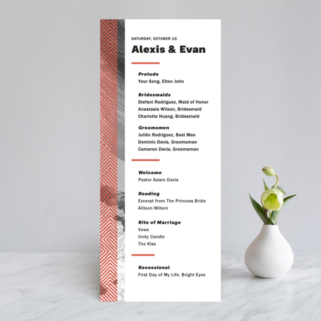 "Alexis" - Wedding Programs in Coral by Calee A.H. Cecconi - Front