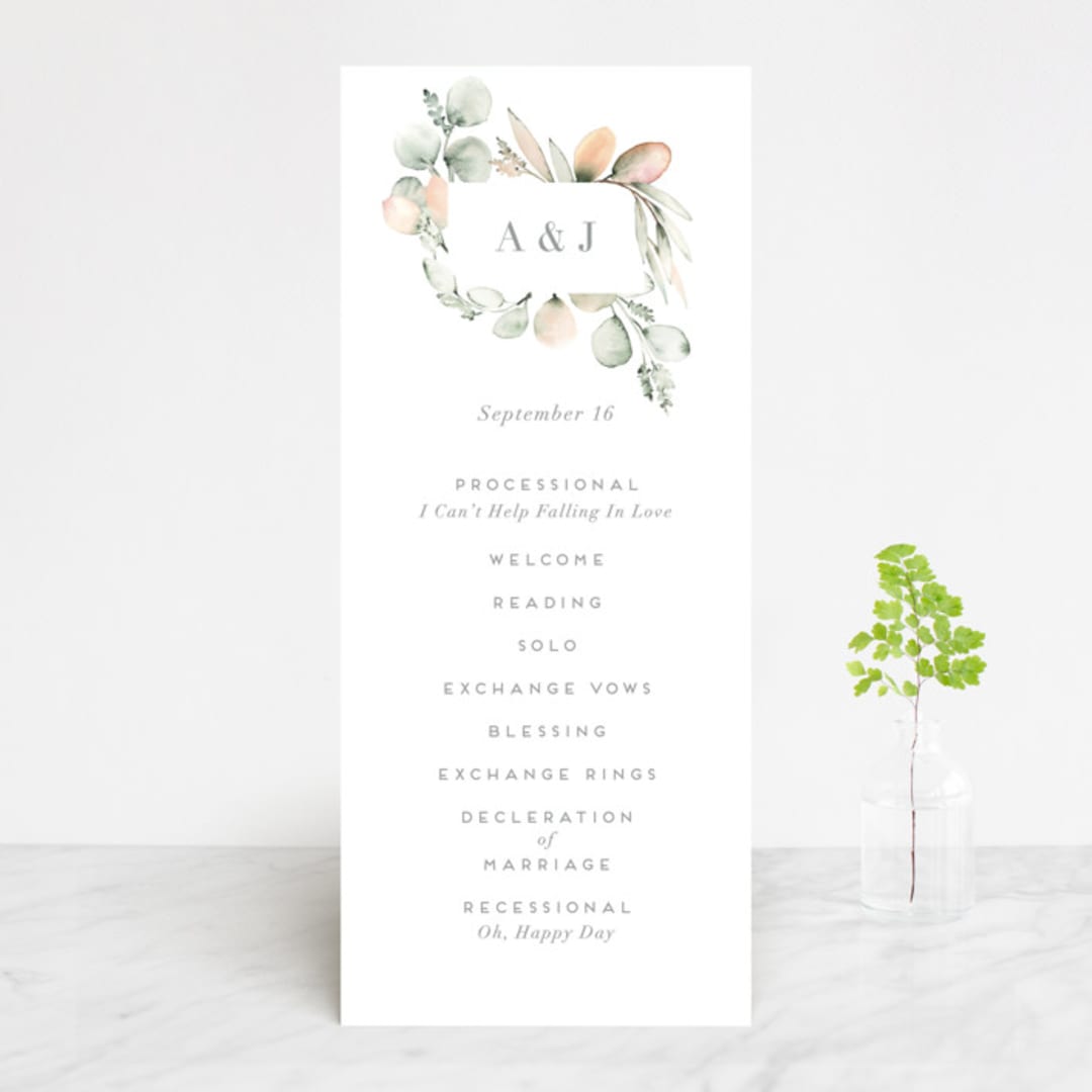 "Romantic Eucalyptus" - Wedding Programs in Sage by Petra Kern - Front