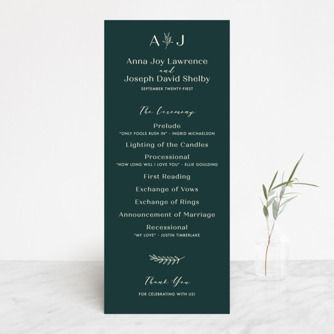 "Snippet" - Wedding Programs in Pine by Sarah Brown - Front