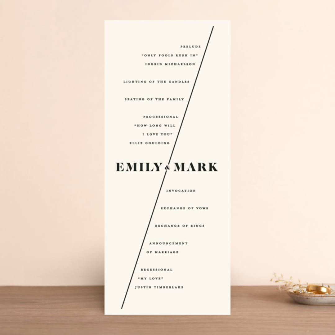 "Angled" - Wedding Programs in Onyx by GeekInk Design - Front
