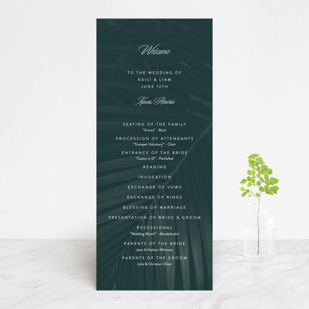 "Palm Layers" - Wedding Programs in Palm Frond by Jill Means - Front
