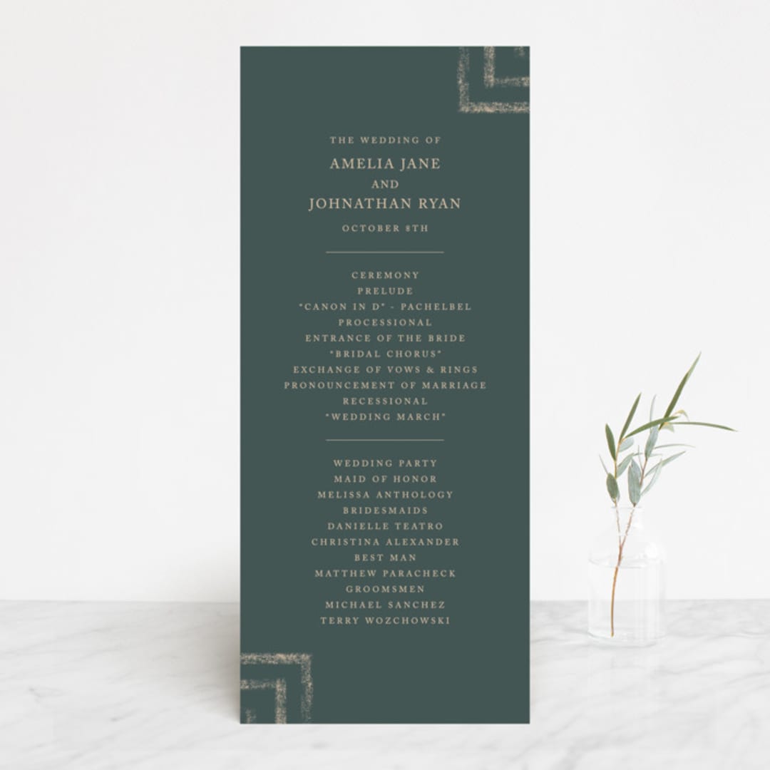 "Simply Modern" - Wedding Programs in Jade by Something Noir - Front