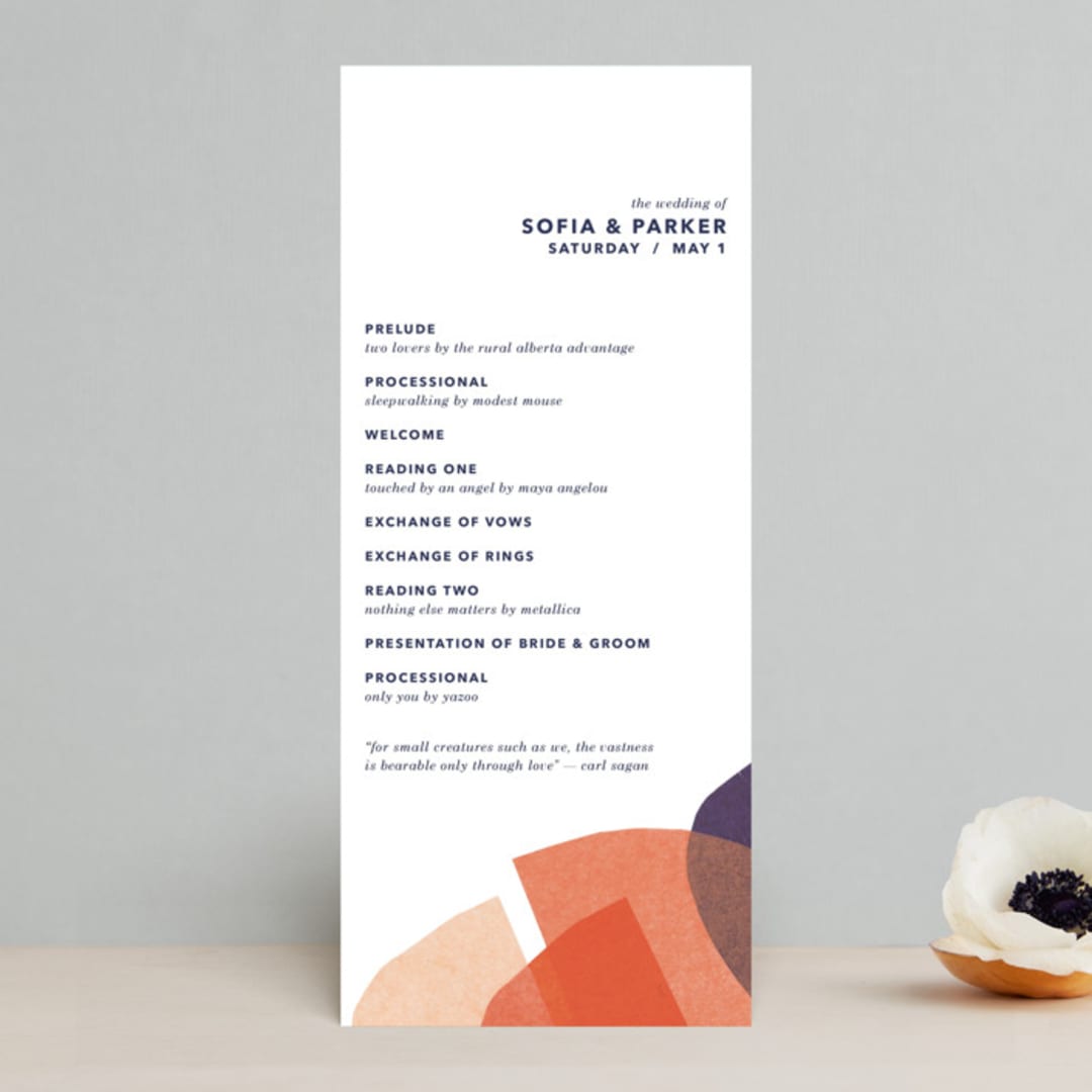 "tissue texture" - Wedding Programs in Papaya by Carrie Moradi - Front
