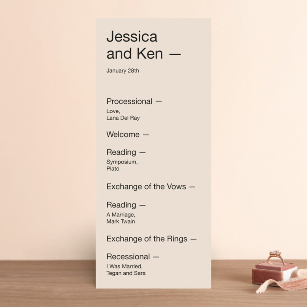 "Proposal" - Wedding Programs in Buff by Jack Knoebber - Front