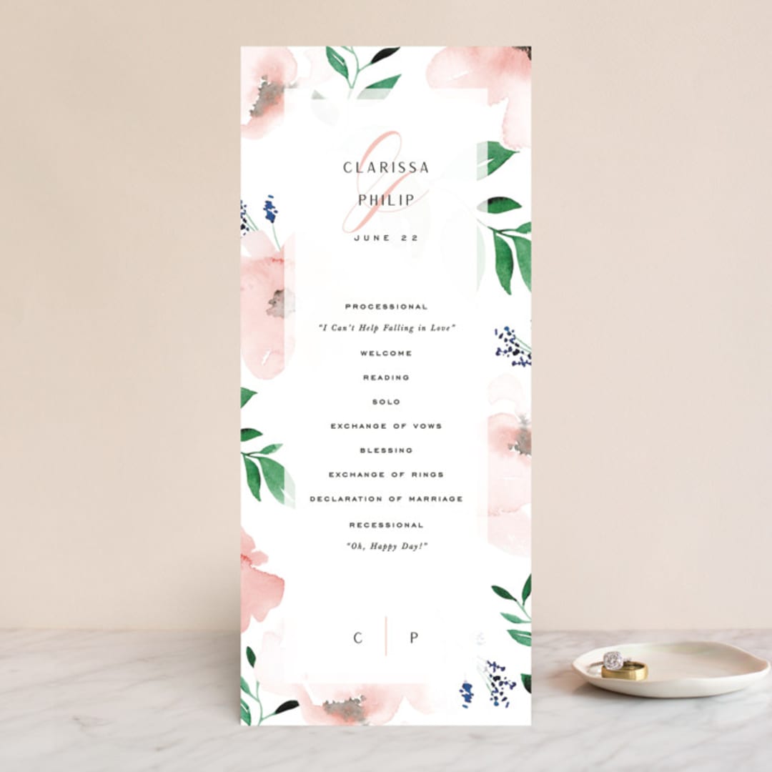 "Soft Florals" - Wedding Programs in Coral Wash by Leah Bisch - Front