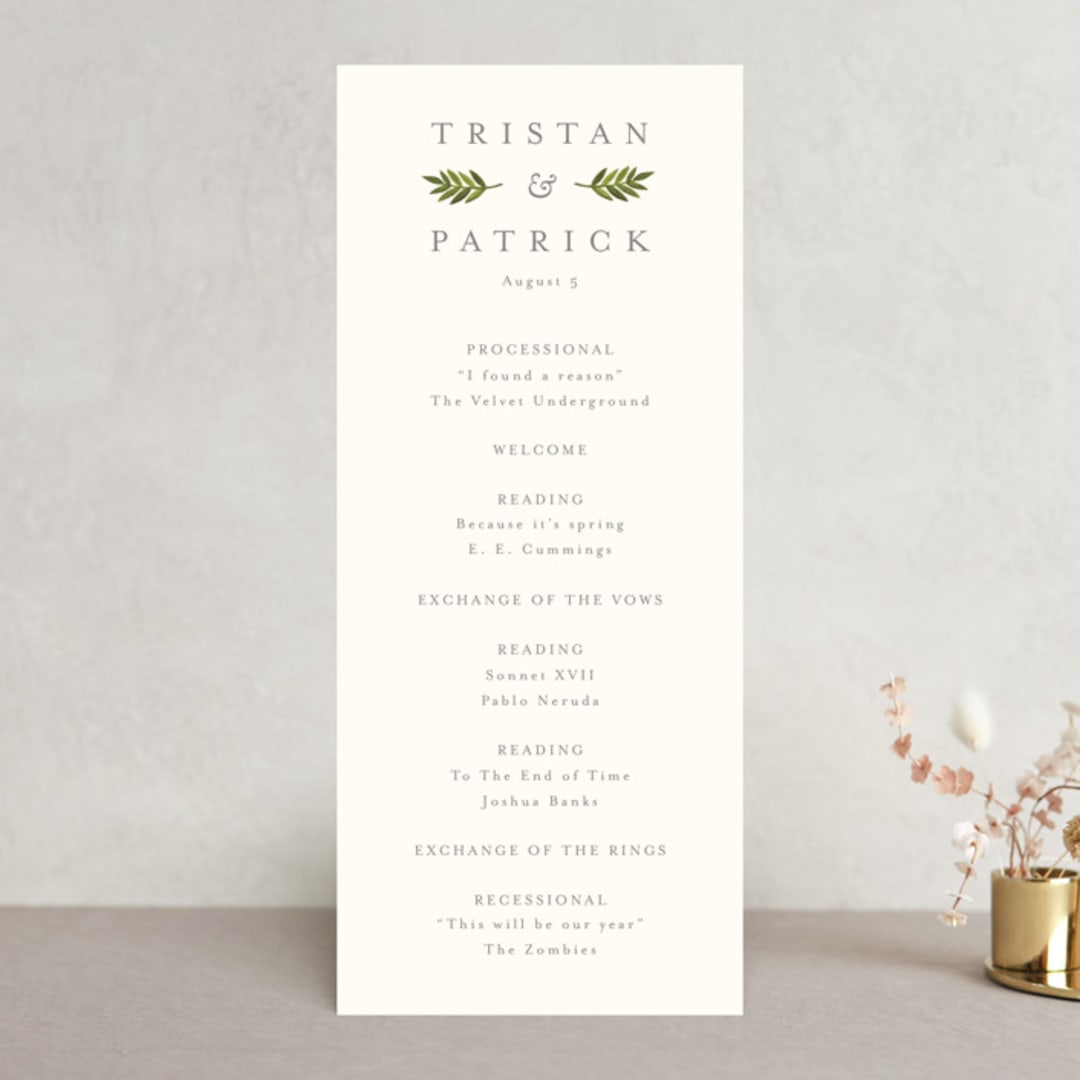 "Watercolor Laurels" - Wedding Programs in Leaf by Katharine Watson - Front