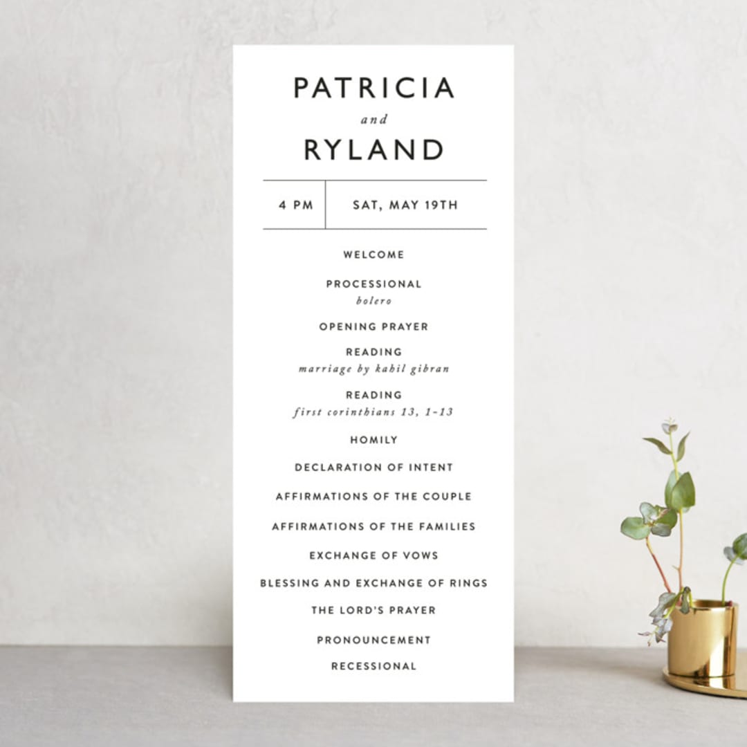 "Ordered Grace" - Wedding Programs in Snow by That Girl Press - Front