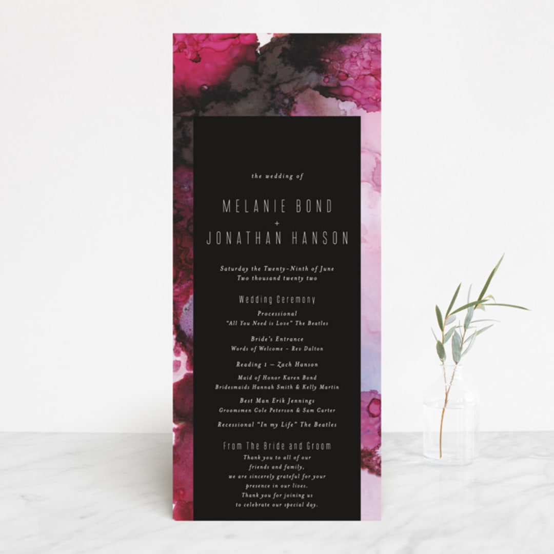 "Aurora" - Wedding Programs in Raspberry by Itsy Belle Studio - Front