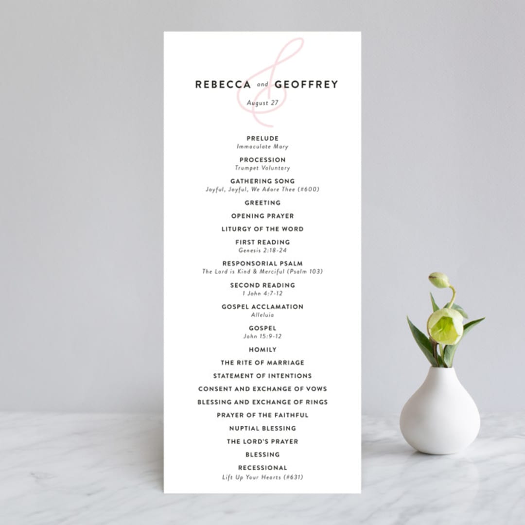 "AND" - Wedding Programs in Carnation by Kim Dietrich Elam - Front