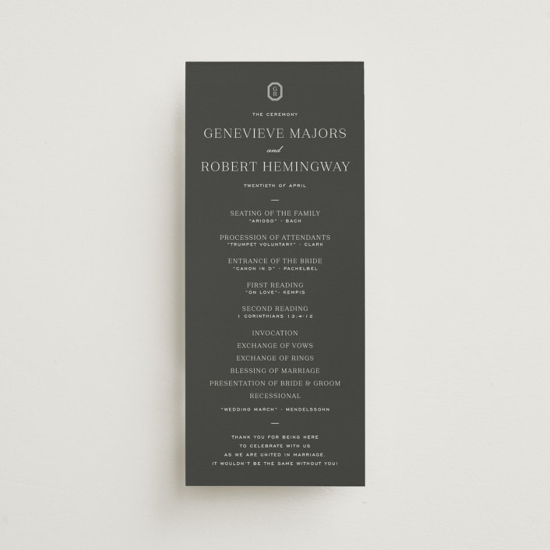 "Upper East" - Wedding Programs in Charcoal by Megan Davis - Front