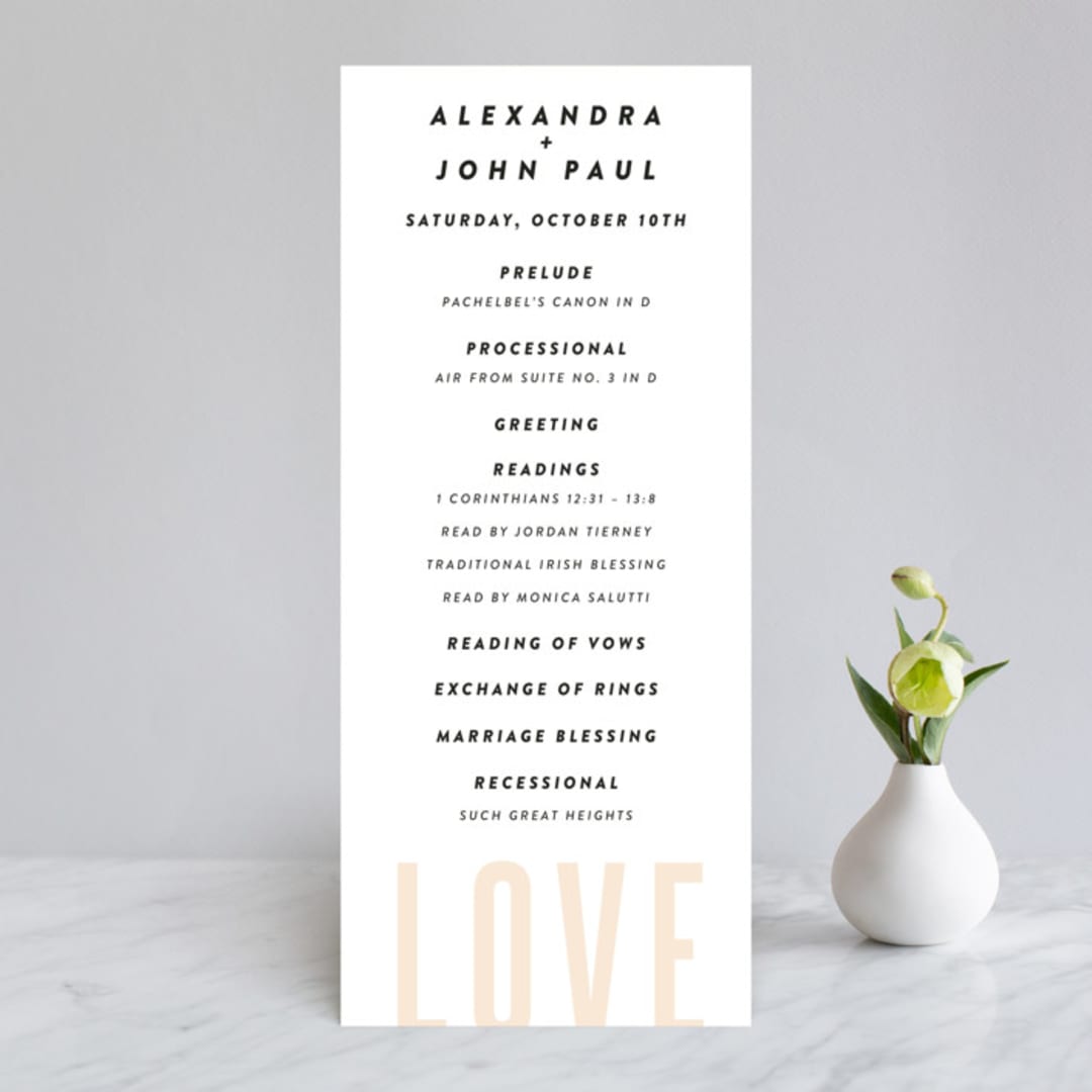 "With Great Joy" - Wedding Programs in Peach by Up Up Creative - Front