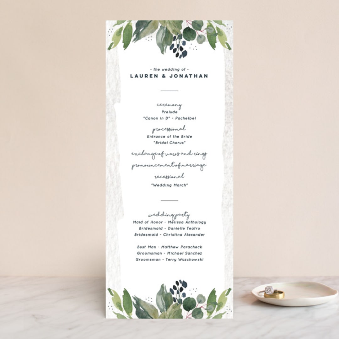 "Euca On A Whim" - Wedding Programs in Navy by Palm Bridal - Front