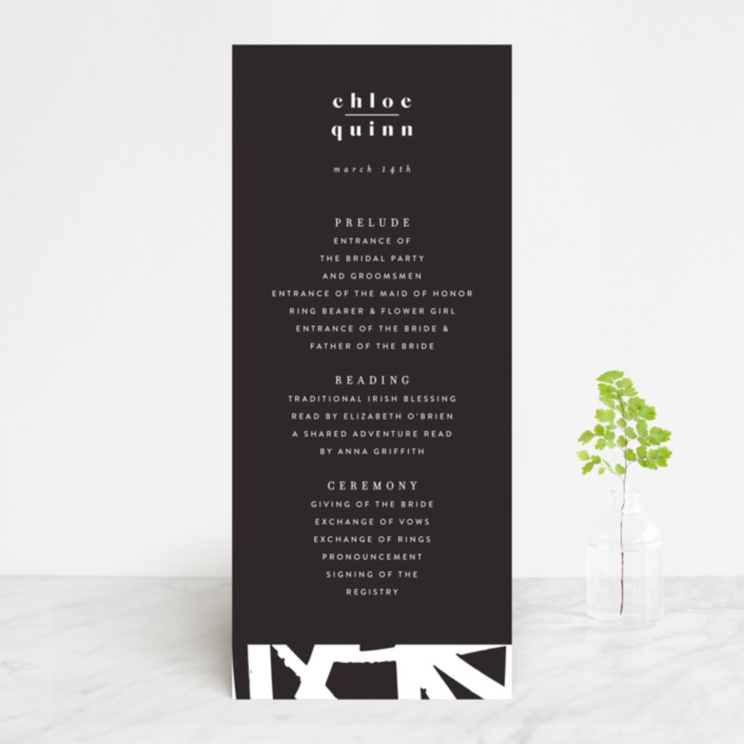 "Epithet" - Wedding Programs in Charcoal by Nazia Hyder - Front