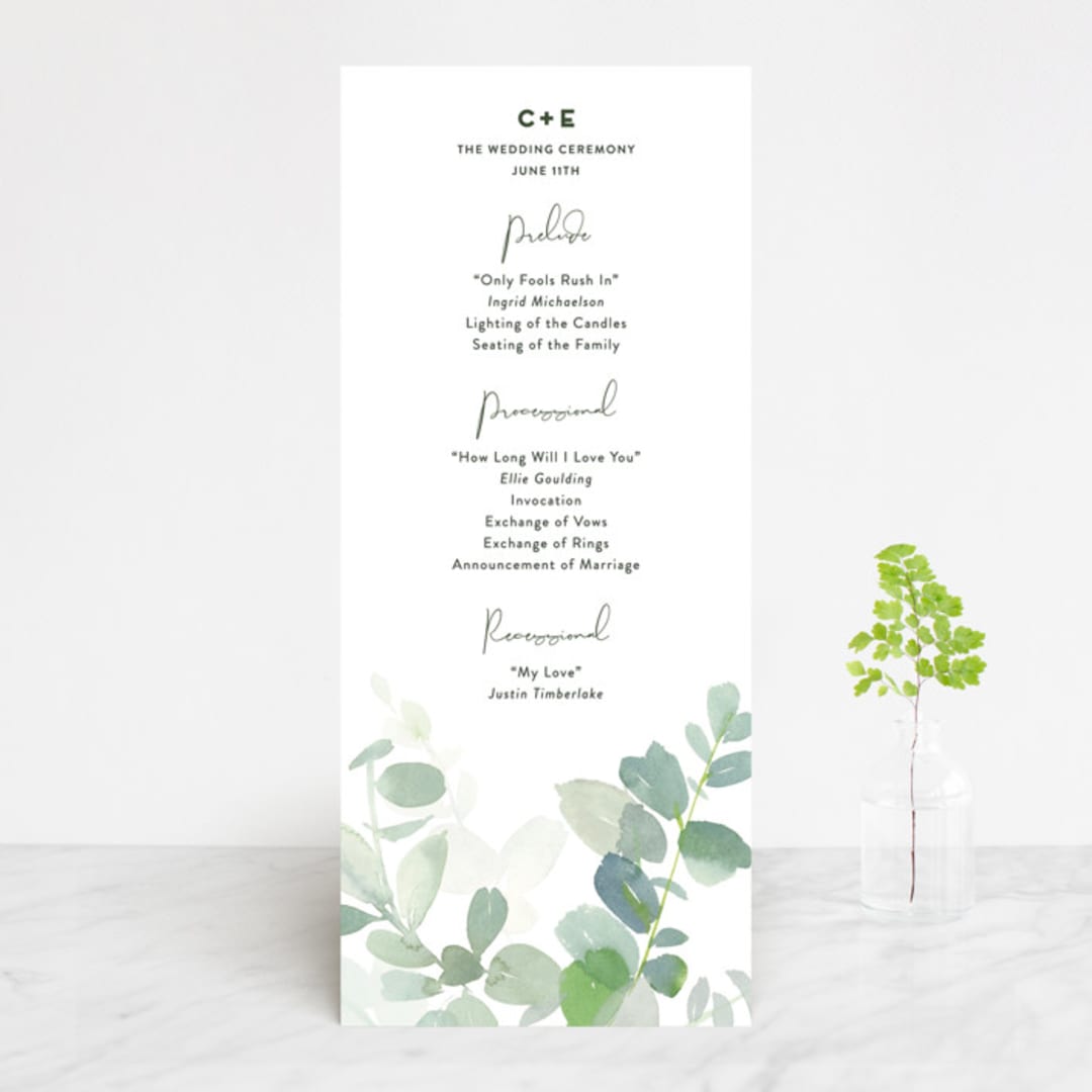 "Soft Eucalyptus" - Wedding Programs in Garden by Yao Cheng Design - Front