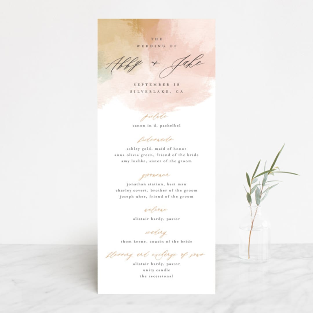 "Morning Mist" - Wedding Programs in Blush by Carrie ONeal - Front
