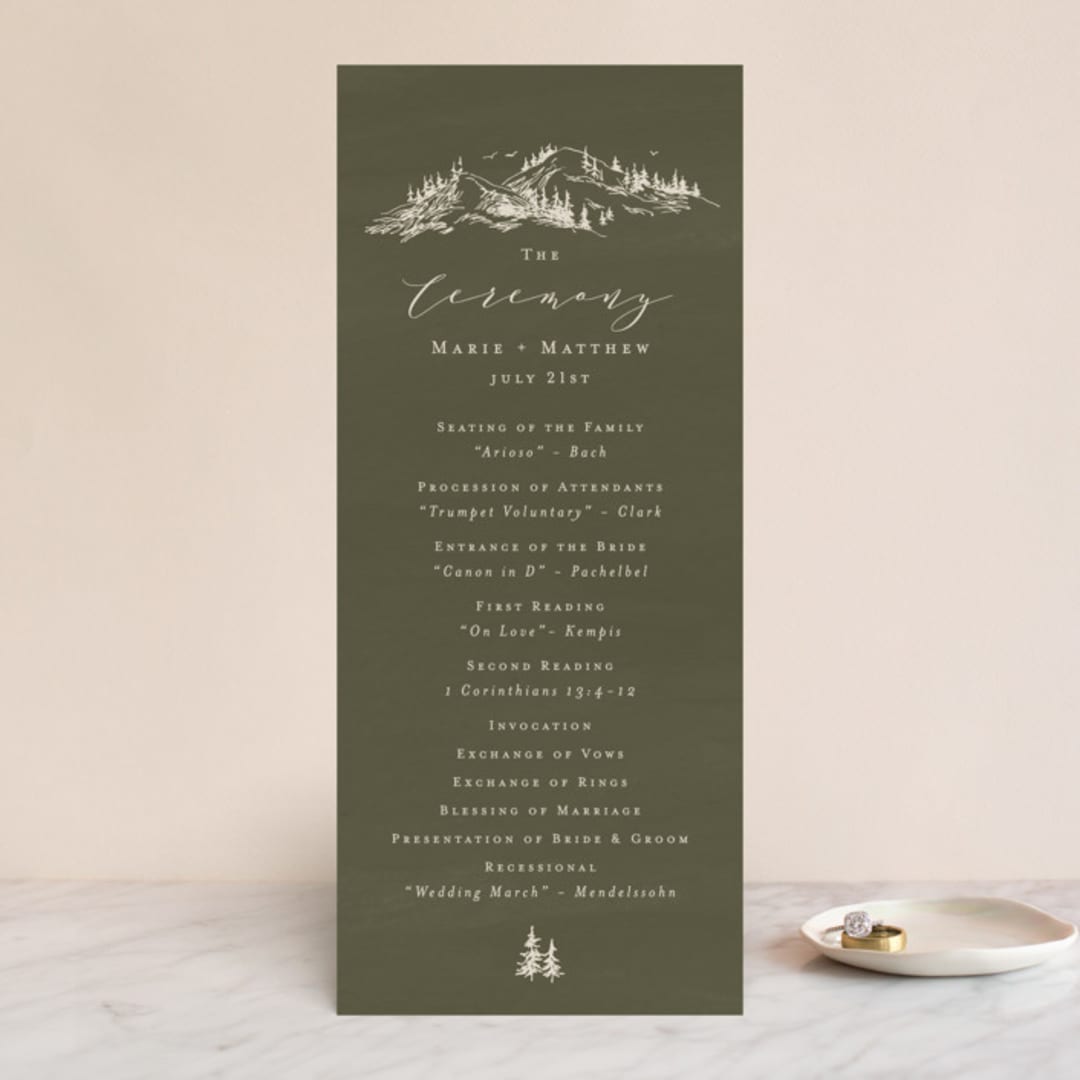 "into the mountains" - Wedding Programs in Olive by Helen Halik - Front