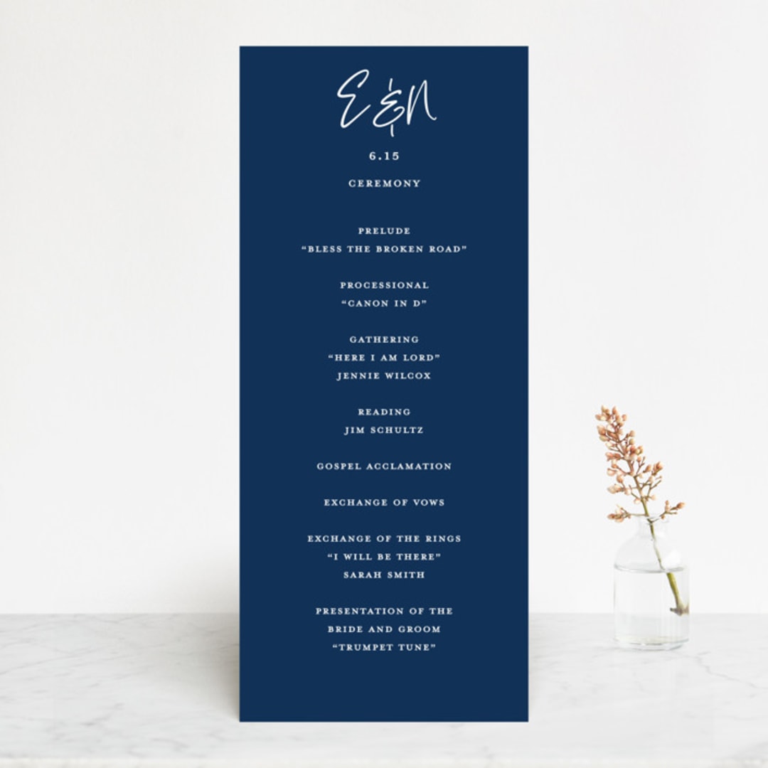 "Semi Formal" - Wedding Programs in Navy by Kerry Doyle - Front