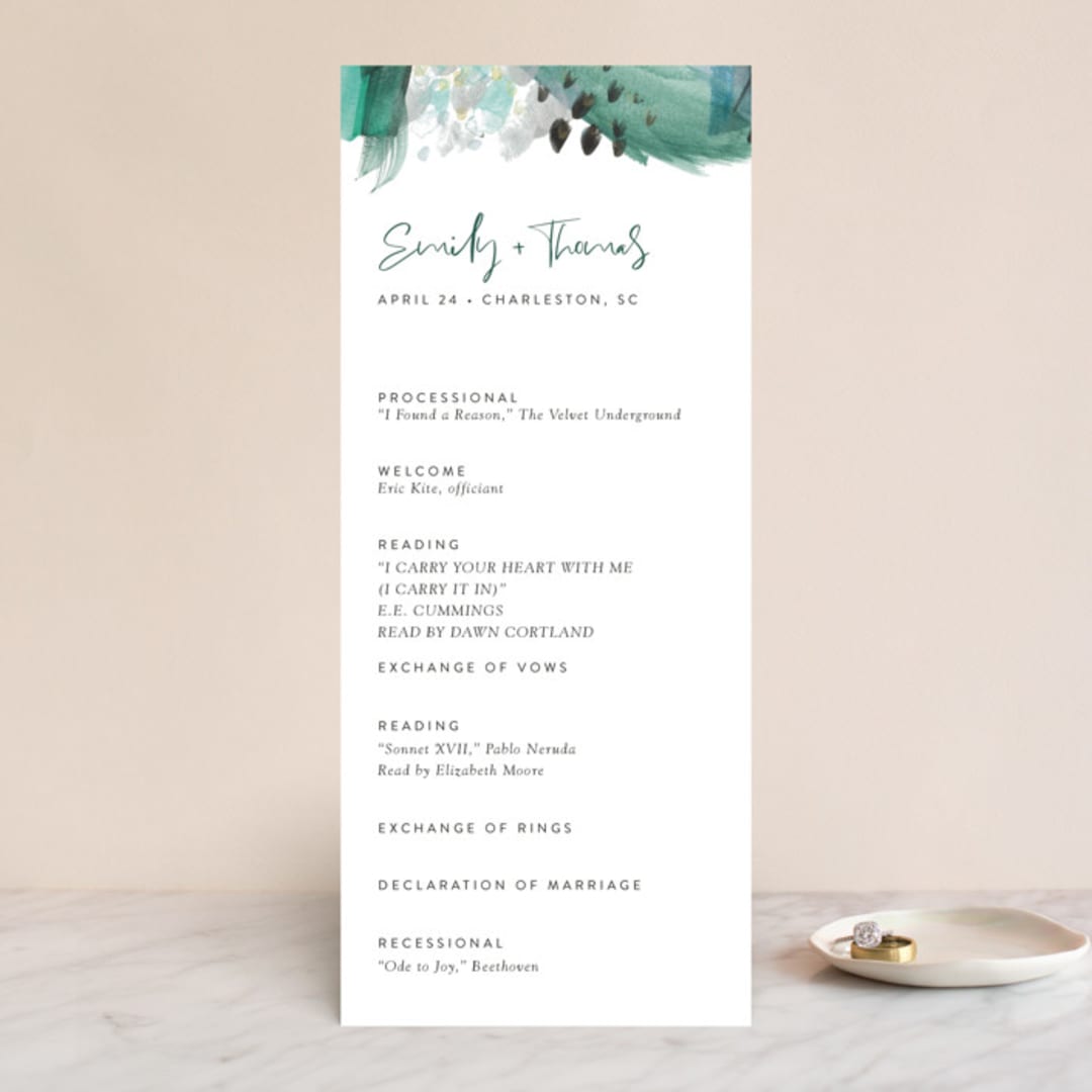 "Feathery Painted" - Wedding Programs in Teal by Erika Firm - Front