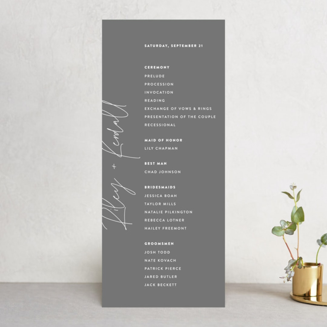 "printed" - Wedding Programs in Onyx by JoAnn Jinks - Front