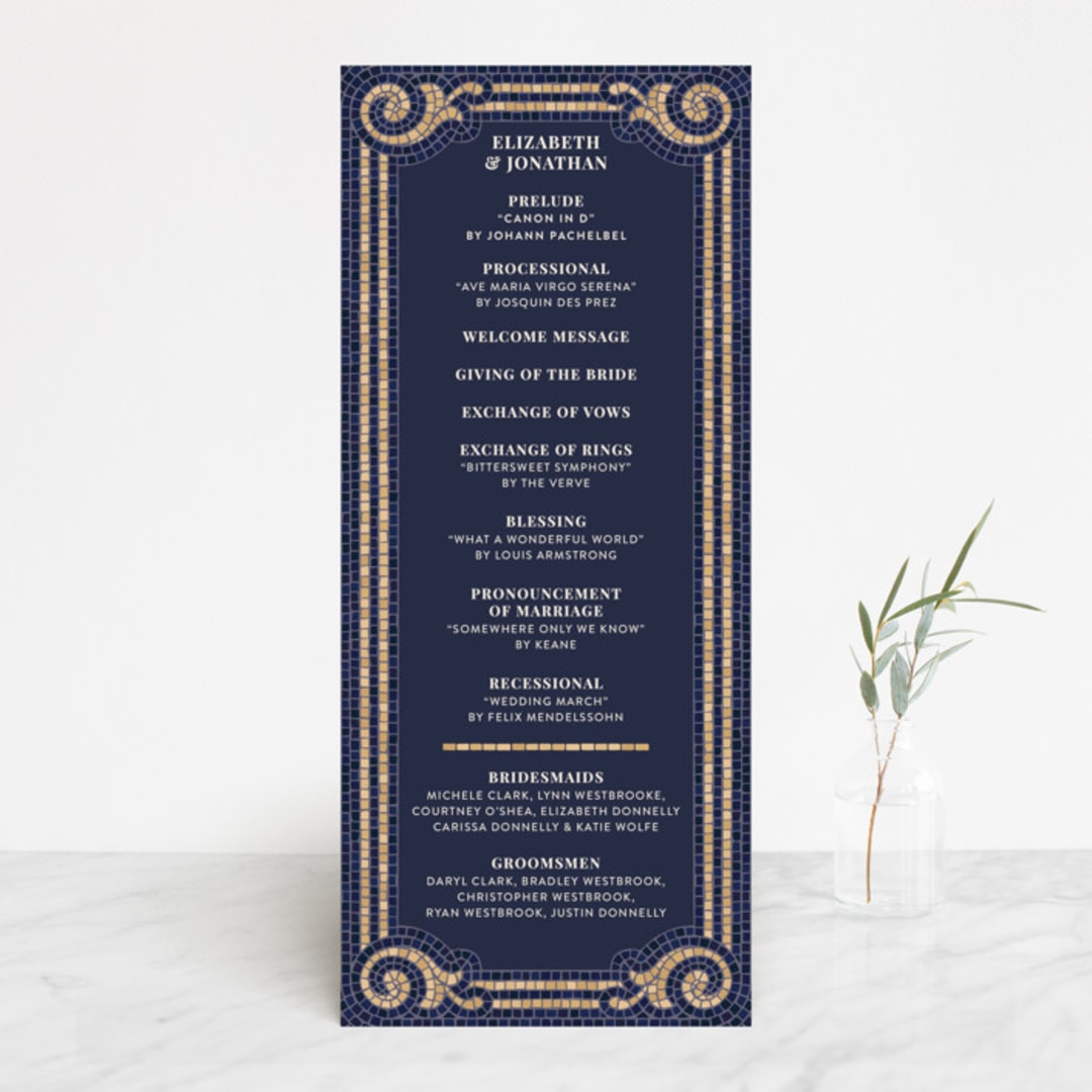 "Mosaic" - Wedding Programs in Navy by GeekInk Design - Front