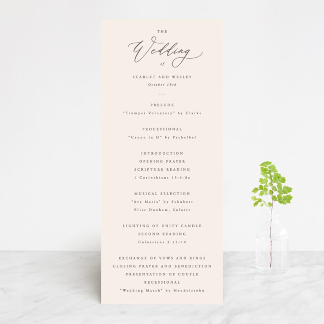 "Scarlet" - Wedding Programs in Blush by Hooray Creative - Front