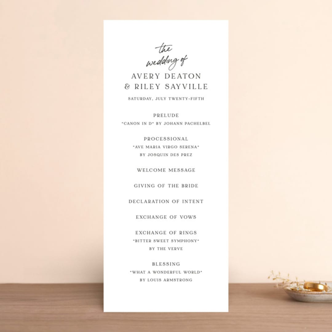 "Composure" - Wedding Programs in Tuxedo by Jackie Mangiolino - Front