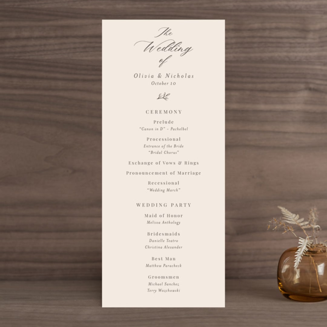 "Leafy Branch" - Wedding Programs in Latte by Katherine Moynagh - Front