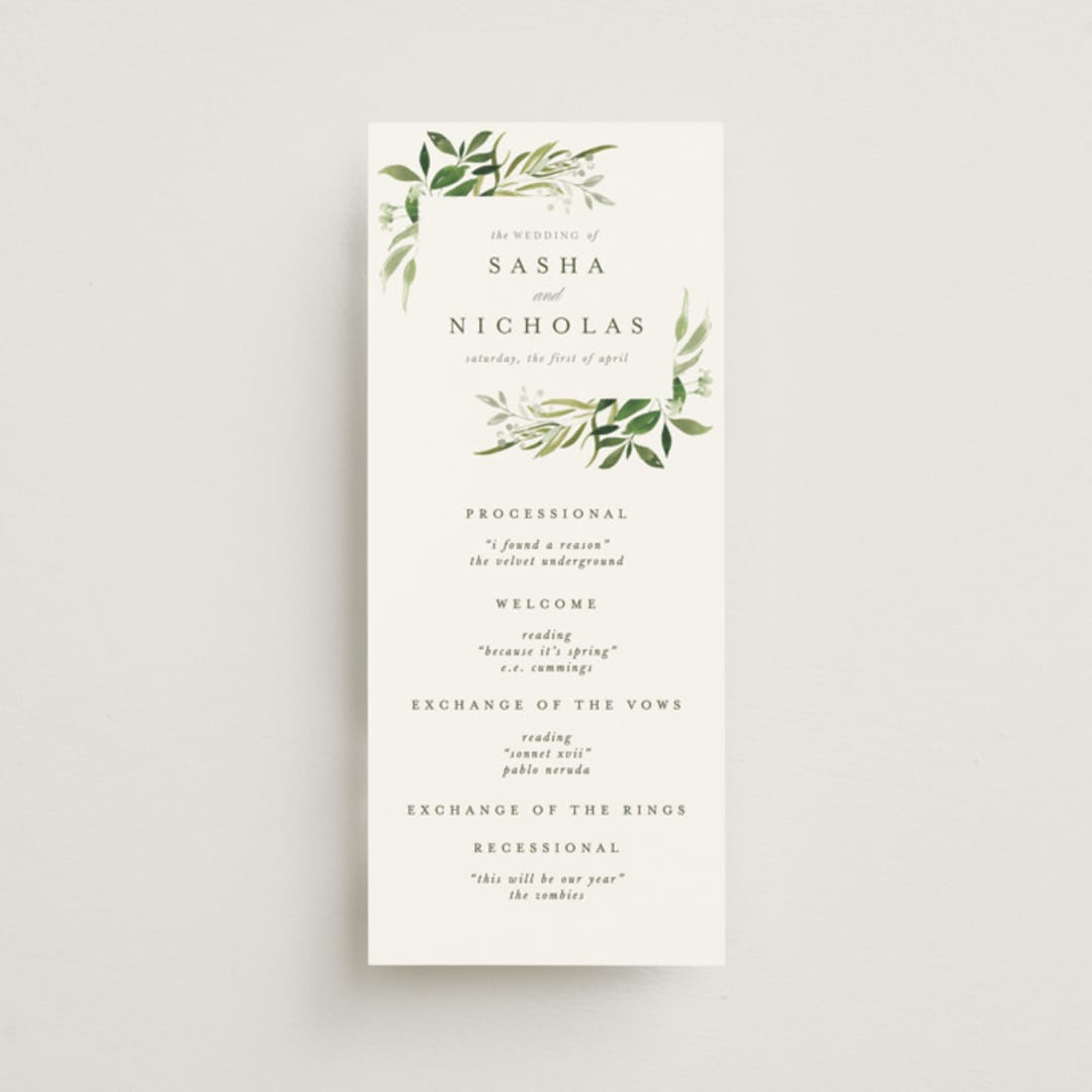 "Verdure" - Wedding Programs in Garden by Leah Bisch - Front