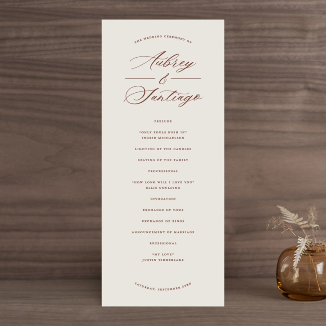 "Streamlined" - Wedding Programs in Nutmeg by Nicole Barreto - Front