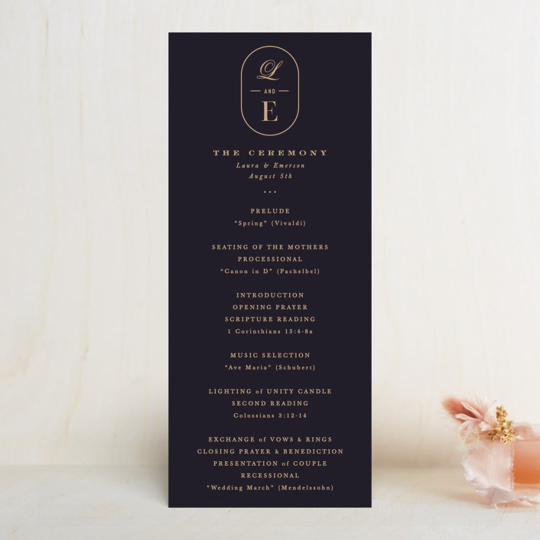 "Monogram a la Mode" - Wedding Programs in Midnight by Hooray Creative - Front
