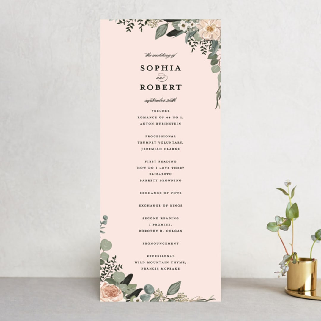 "Lovely Vine" - Wedding Programs in Blush by Susan Moyal - Front