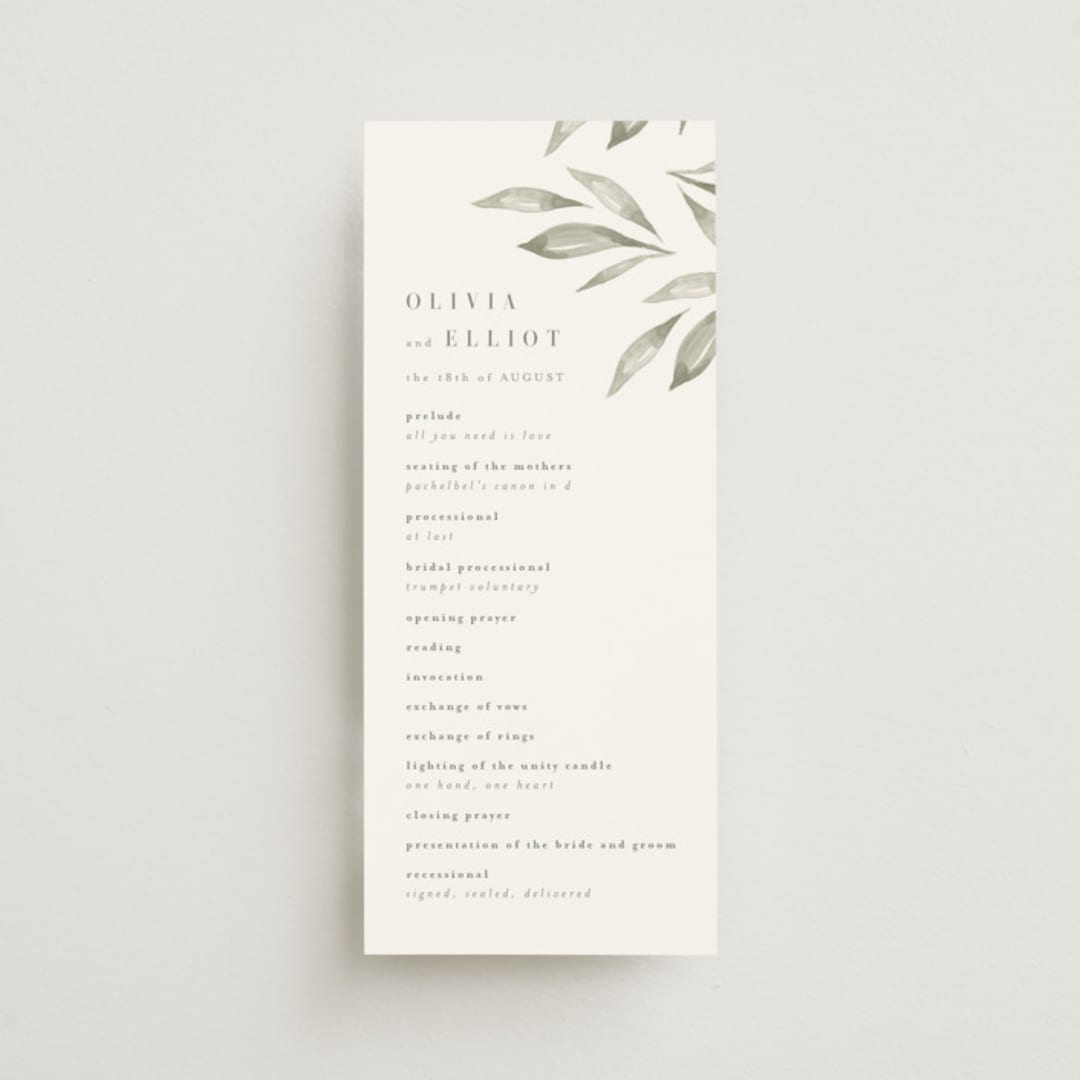 "Whispered Leaves" - Wedding Programs in Leaf by Kristie Kern - Front