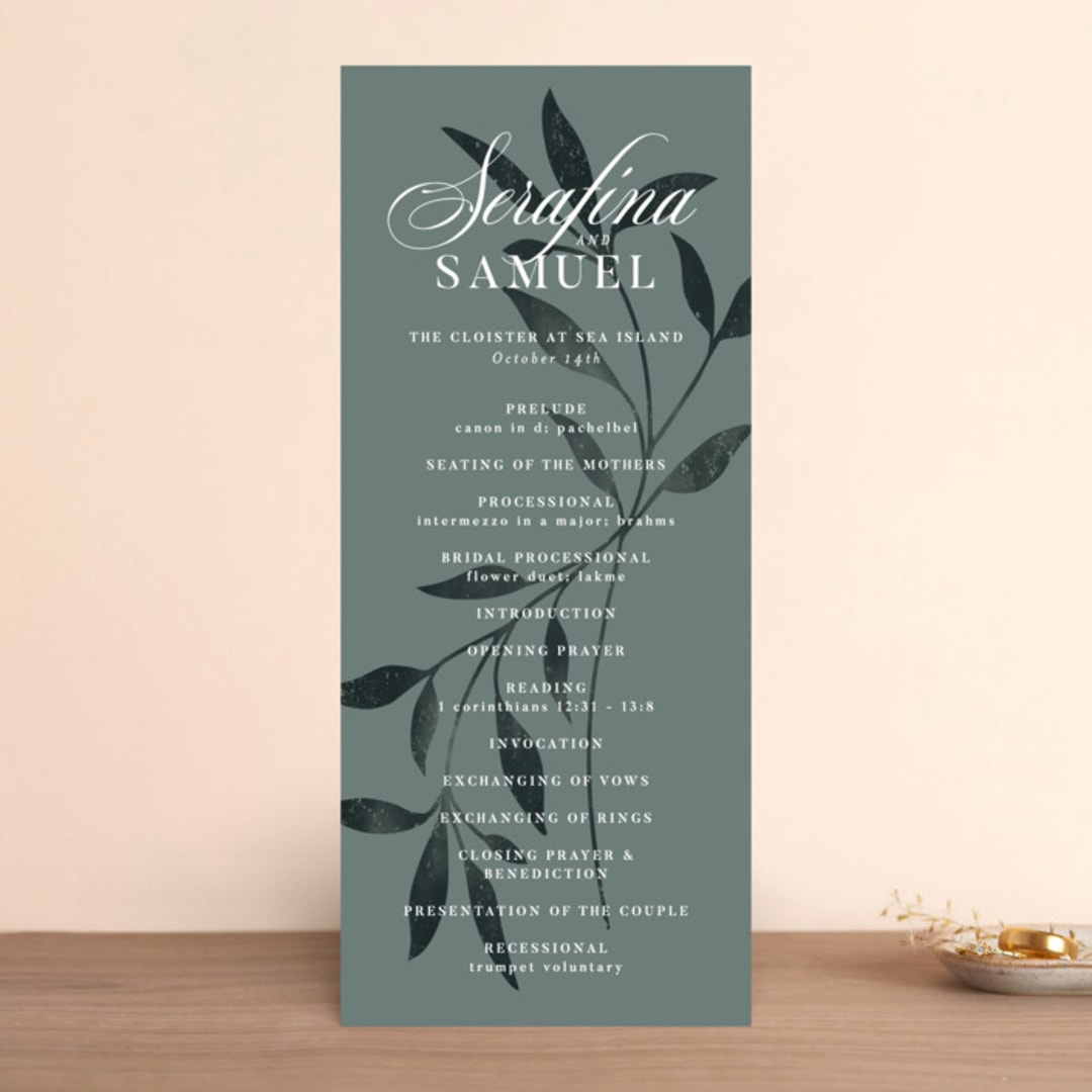 "Serafina" - Wedding Programs in Sage by Melanie Kosuge - Front