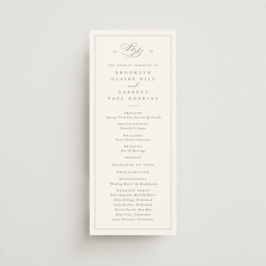 "Overlapping" - Wedding Programs in Cotton by Amy Kross - Front