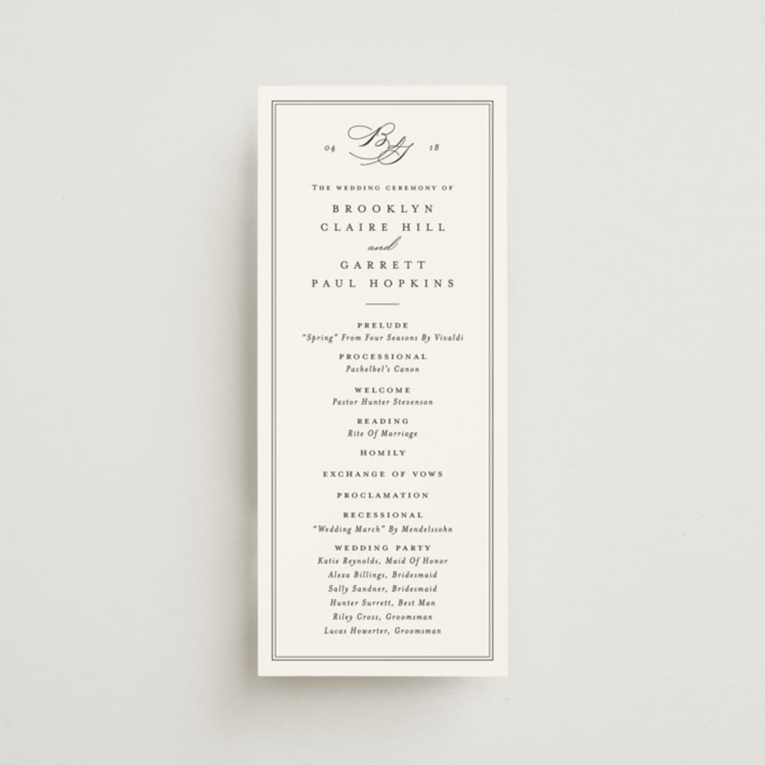"Overlapping" - Wedding Programs in Noir by Amy Kross - Front