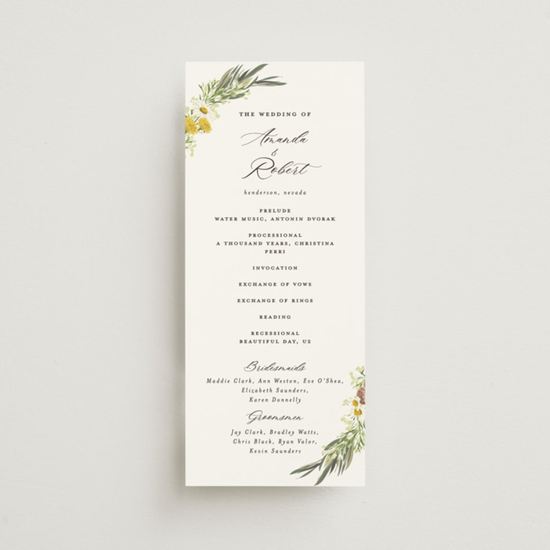 "Organic Florals" - Wedding Programs in Blush by Susan Moyal - Front