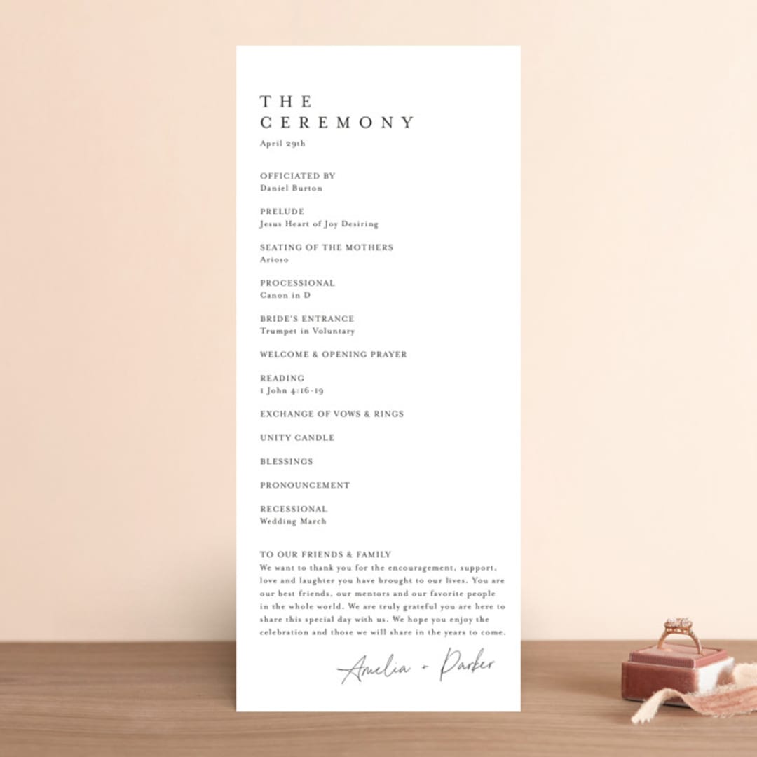 "Handwritten" - Wedding Programs in Obsidian by Jennifer Postorino - Front