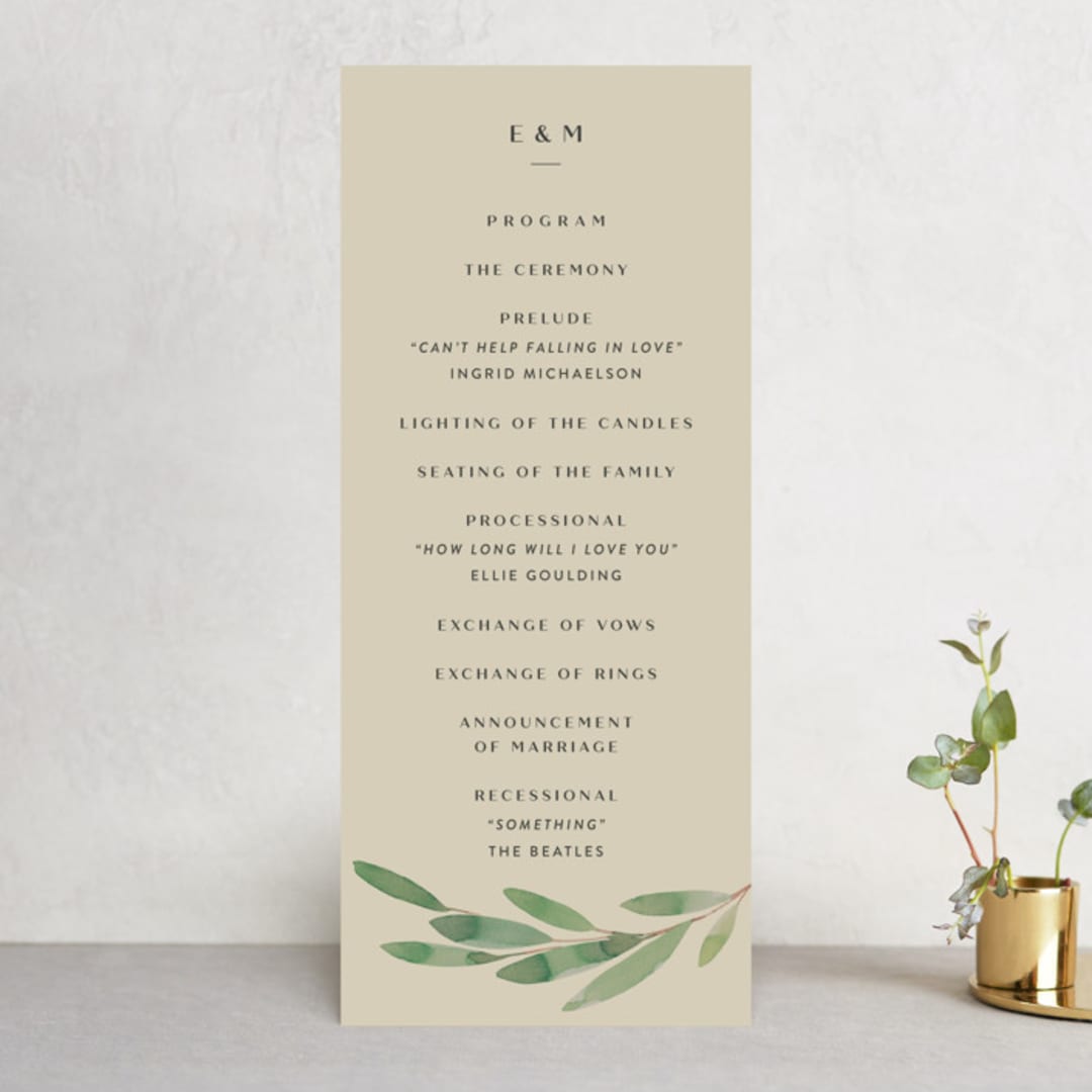 "Modern Leaves" - Wedding Programs in Smoked by Shannon Chen of Four Wet Feet Studio - Front